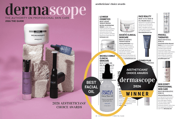 Calm, Nourish & Repair Oil featured in the April 2026 issue of DERMASCOPE magazine.