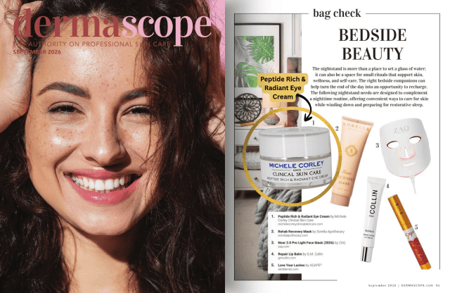 Peptide Rich & Radiant Eye Cream featured in the September 2026 issue of DERMASCOPE magazine.