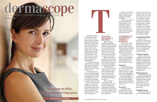 Dermascope magazine cover and Mentors, Mentees, & Mentorship article page